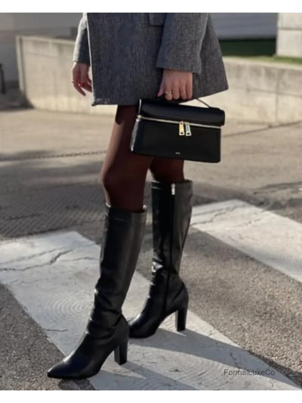 Vegan Leather Top Handle Bag - Structured Briefcase with Gold Hardware,